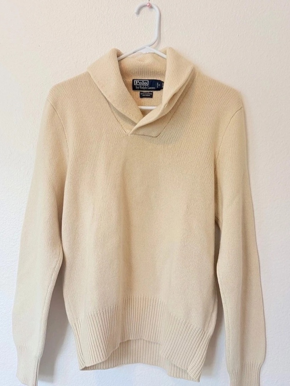 Vintage Polo Ralph Lauren Cashmere Wool Cowl Neck Cream Size Medium